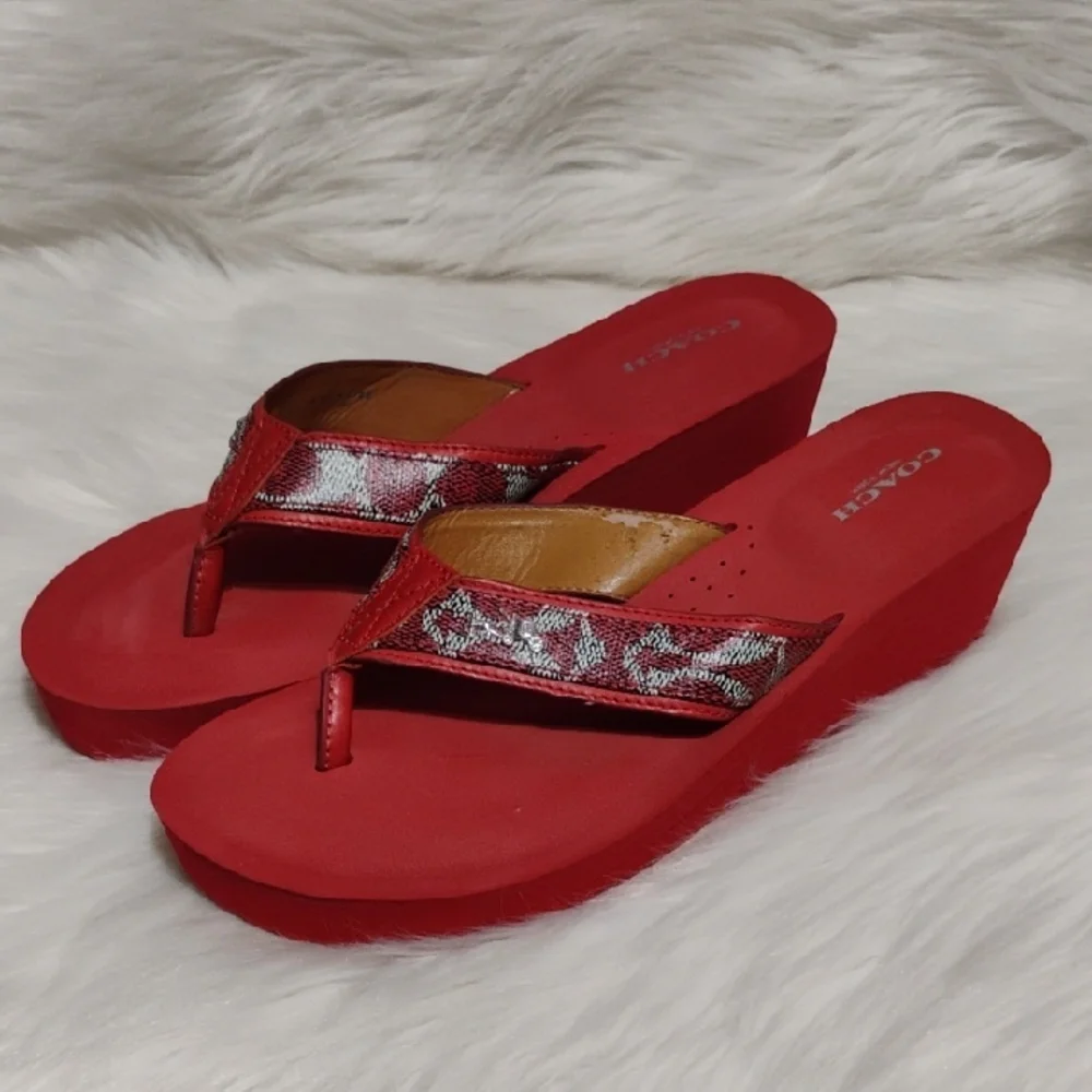 (C-20) Coach Jolene Red and Silver Wedge Sandals Sz.9.5